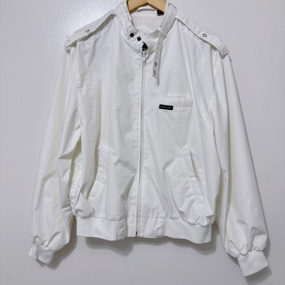 Vintage 1980 Members Only White Iconic Racer Jacket Windbreaker Bomber Mens 42
